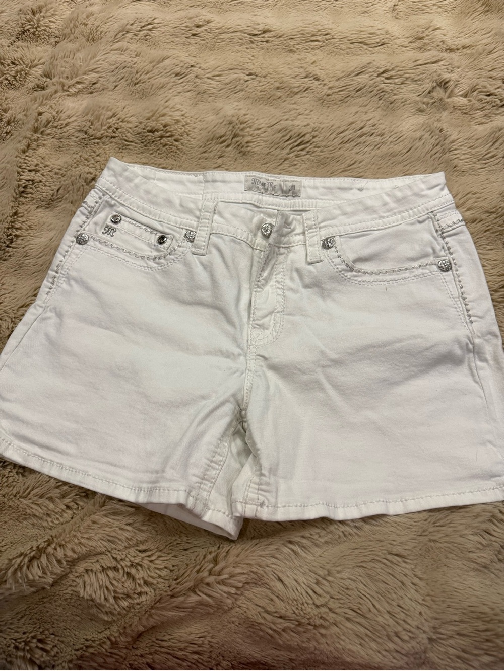 Miss Me White Denim Shorts with Silver Accent